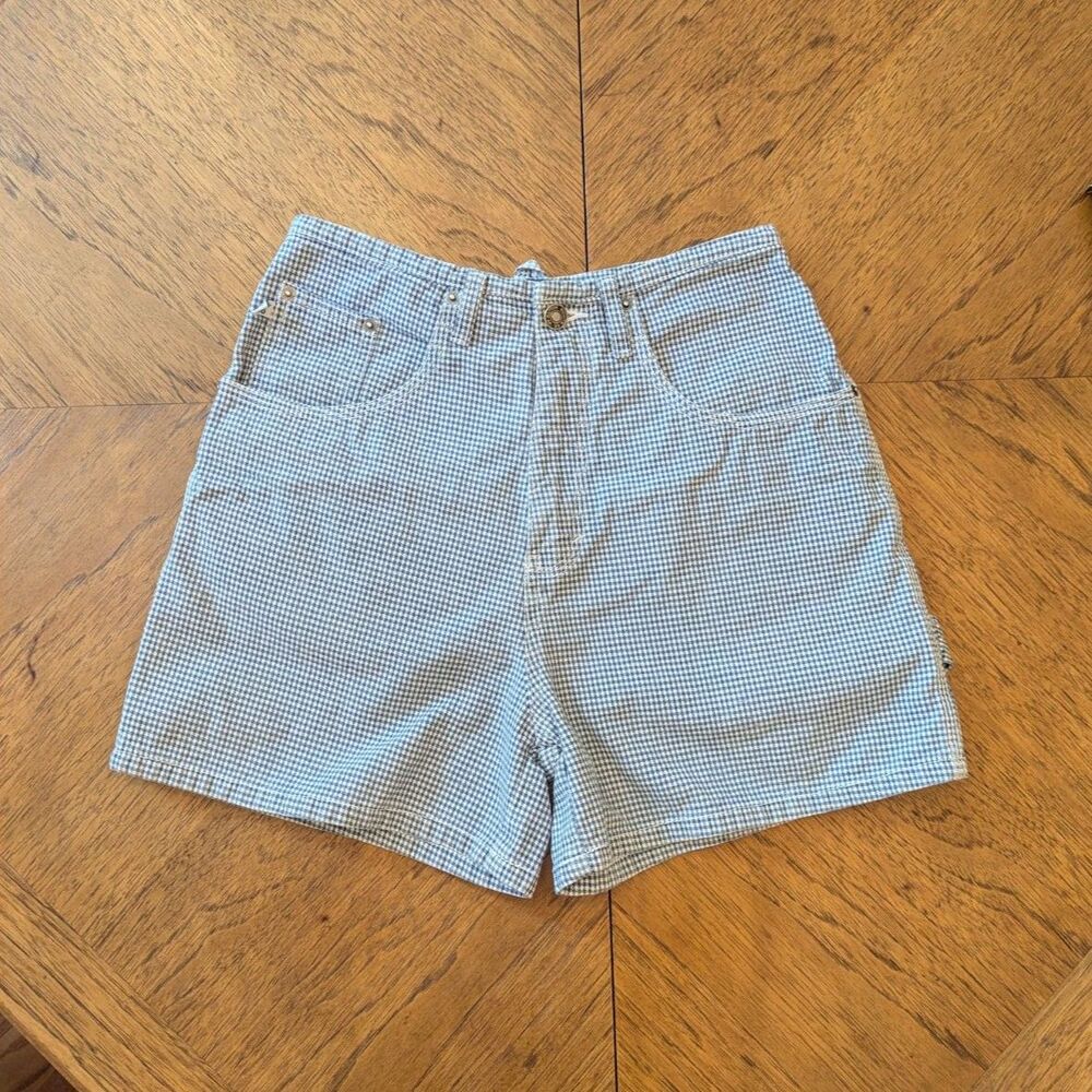 Vintage 90s Route 66 Gingham Check High Waisted Shorts Sz 5/6 Blue White 90s Mom